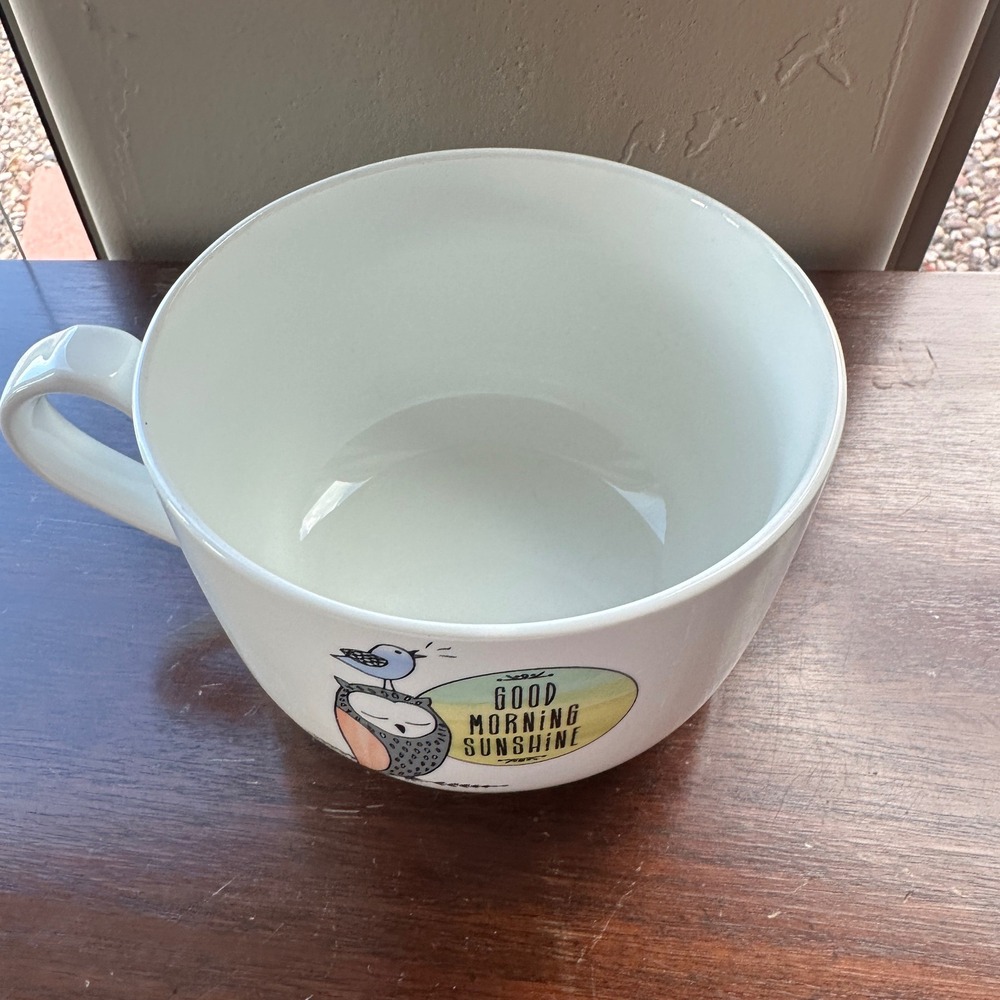 Ciroa Soup Mug Owl Bird Good Morning Sunshine White Porcelain‎ Large Bowl 5in - Picture 2 of 7